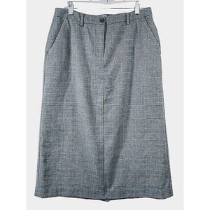 LL Bean Grey Glen Plaid Classic Fit Midi Pencil Skirt 12 Pet Office Wear